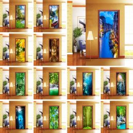 Stickers Self Adhesive Diy Green Forest River Art Decal 3D Door Sticker Home Decor Renovation PVC Wallpaper Print Picture for Living Room