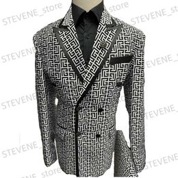 Men's Suits Blazers Luxury Fashion Plaid Groom Tuxedos Double Breasted Men Suits For Wedding Male Party Dress Come Homme ( jacket+Pants) T240326