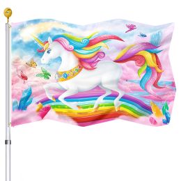 Accessories Rainbow Unicorn Flags Cartoon Vivid Colour Garden Flag Indoor and Outdoor Decor Polyester with Brass Buttonhole Women Kids Gift