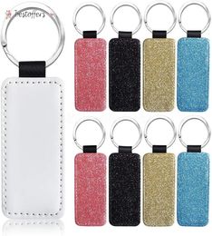 Sublimation Blanks Keychain Glitter Keychain PU Leather Keychain Heat Transfer Keyring Round Heart Rectangle Square can custom BJ09123226