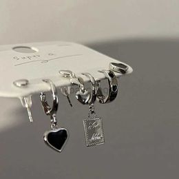 Hoop Huggie Silver Metal Tassel Chain Love Earrings Irregular Geometry Cherry Ring Earrings Womens Gift Jewellery Set of 6 240326