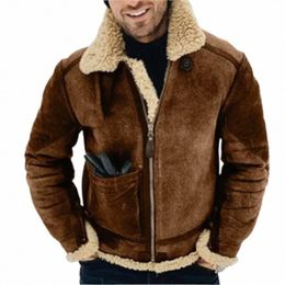 thickened Men's Jacket Warm Faux Leather Warm Jacket Large Lapel Ctrasting Colour European American suede fur e-piece jacket 12IZ#