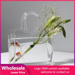 Films Transparent Vase Acrylic Creative Handbag Bag Glass Vase Large Diameter Fish Tank Decoration Flower Arrangement Flower Pots