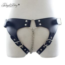 DAVYDAISY Women Chastity Belt Open Crotch Chain Sexy Panties PU Leather Thong Lingerie Exotic Briefs Female Underwear UN521 240311