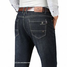 Busin Casual Jeans da uomo Tubo dritto Allentato Primavera e Autunno Nuovi pantaloni elastici Fi Jeans Comodi pantaloni da uomo Cott I1F5 #