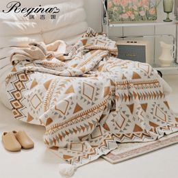 REGINA Brand Boho Geometric Pattern Blankets Summer Thin Breathable Bed Quilt Comforter Blanket Adult Children Knitted 240325