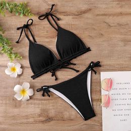 Women's Swimwear Bikini set womens summer beach set Brazilian swimsuit 2023 sexy womens hot spring swimsuit Biquini Rope Mujer 240326