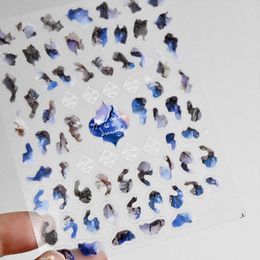 Nail Stickers 3D Pro Golden Rose Design Transfer Sliders Blue Blooming Marble Series Art Decal Decoration