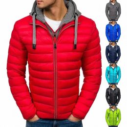 jaqueta masculina de inverno acolchoada com capuz zíper duplo falso duas roupas cott m T2DK #