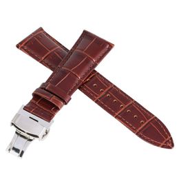 16 18 20 22mm Black Brown High Quality Leather Strap Watch Band Silver Butterfly Buckle Straight End with Spring Bars Replacement 2641