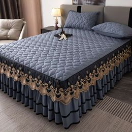 3pcs High-end Lace Soft Comfortable Breathable Solid Colour Clip Cotton Bedding Bed Skirt Style Mattress Protector Set, for Bedroom, Guest Room (1* Fitted Sheet