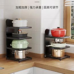 Racks 2/3/4 Layers Kitchen Storage Rack Stainless Steel Adjustable Shelf Floor Cabinet Table Corner Pot Rack Kitchen Storage Supplies