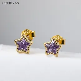 Stud Earrings CCFJOYAS 925 Sterling Silver Purple Star For Girl Gold Color Zircon 2024 Fine Jewelry Wholesale