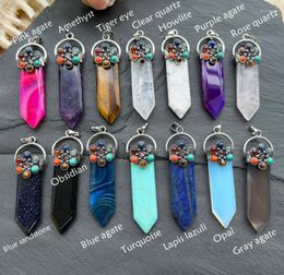 Pendant Necklaces Natural Gemstone Flat Point Healing Crystal Pointed Charm Amethyst Agate Turquoise Opal 7 Chakra Stone Jewellery