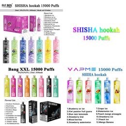 Newest flavors arrival vape disposable Bang Elf Box vapme shisha Hookah 15k puff Mesh Coil 650mAh type-c rechargeable vaper puff 15000 Prefilled Pod E Cigarette