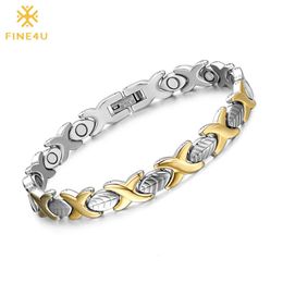 FINE4U B077 Hand Chain Leaf Design Magnetic Health Bracelets Bangles 316L Stainless Steel Energy Healthy Bracelet For Women 240318