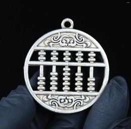 Decorative Figurines 4.5CM Rare Old Chinese Miao Silver Feng Shui Abacus Amulet Pendant Necklace