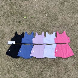 lu luwomen-2156 Summer Kids Yoga Top+Flowy Shorts Outfits Girls Sportswear Lined Fitness Wear Short Pants Girls Running Elastic Yoga Set