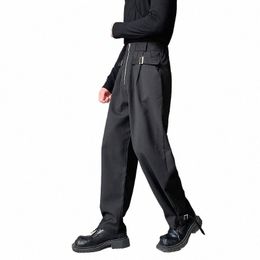 2023 Autumn Korean style Adjustable foot g design pants men casual loose wide leg zipper pants for men trousera,size M-XL D5EF#