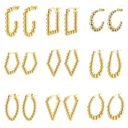Hoop Earrings Stainless Steel Woman Jewellery Gold Colour Big Beads Mixed Elegant Hoops Women
