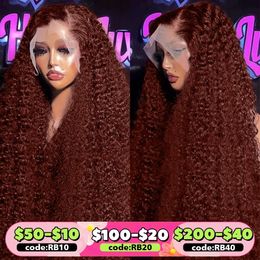 Reddish Brown 13x4 13x6 Deep Wave HD Lace Front Human Hair Dark Red Brown Brazilian 30 32 Inch 250% Curly Frontal Wigs for Women