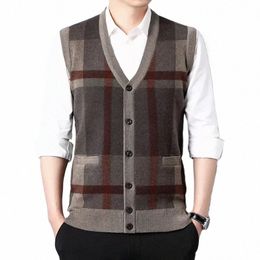 men's Thickened Casual Sweater Tank Top Autumn and Winter Warm Men's Cardigan Tank Top j8Dn#
