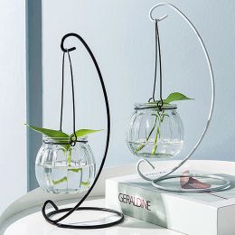 Vases Hanging Hydroponics Flower Vase Unique Glass Plant Transparent Vases With Stand Tabletop Plants Arrangement Container Home Decor
