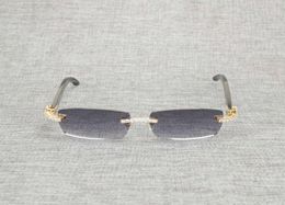 Vintage Rhinestone Black White Buffalo Horn Rimless Sunglasses Men Wood Sun Glasses Metal Frame Shades for Summer Club Eyewear1269502