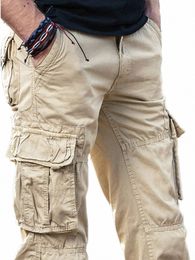 men's Cargo Pants Mens Casual Multi Pockets Military Large size 40 Tactical Pants Men Outwear Army Straight slacks Lg Trousers O5Nq#