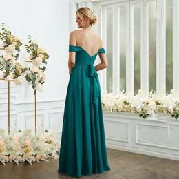 Runway Dresses Elegant Long Chiffon Bridesmaid With Slit Green A-Line Off Shoulder Floor Length Backless Wedding Guest Dress For Women