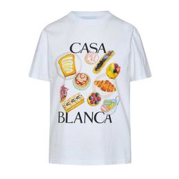 Mens Designer t Shirt Casual t-shirts CASABLANCA Afternoon Tea Burger Print Casual Loose Versatile Men and Women Short Sleeve T-shirt Couple Summer 8374