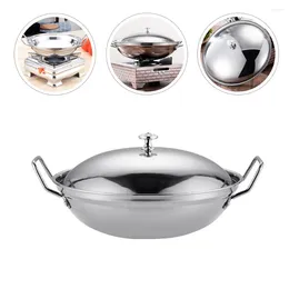Double Boilers Griddle Pan Lid Stainless Steel Stir Fry Pans 11 Inch Pot Iron Frying Handle Chinese Cooking