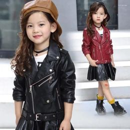 Jackets Children's PU Jacket For Girls Coat Kids Outerwear Fashion Zipper Belt Faux Leather Spring Autumn 3-12 Years