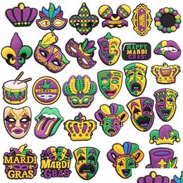 Shoe Parts & Accessories Moq 20Pcs Pvc Mardi Gras Mask Lips Charm Decoration Buckcle For Clog Bracelet Wristband Holiday Party Gift Dr Dhivk