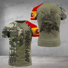 Men's T-Shirts Mens T-Shirts Spanish Flag Graphic Mens T-shirt Army Casual Short Sleeved Tees Men Hunting Tshirt Spanish Veterans Top Camouflage Clothing Xl T240325