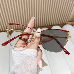 Sunglasses Trendy Cat Eye Anti Blue Light Glasses Ultra-Light Frame Vintage Triangle Metal Color Change Protection Spectacles