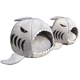 Mats Cat Shark Bed House Large Mouth Shark Shaped Dog Nest Comfortable Warm Pet House Washable Hamster Cage Cave Dog Accessories