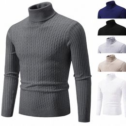 autumn and Winter New Men's High Neck Sweater Solid Colour Pullover Knitted Tight Warm Top Casual Versatile Inner Matching Item E98k#