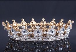 Luxury Vintage Gold Wedding Crown Alloy Bridal Tiara Baroque Queen King Crown gold color rhinestone tiara crown4776989