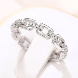 Ins Simple Fashion Jewellery Wedding Rings Top Sell 925 Sterling Silver Fill White 5A Cubic Zircon Party Handmade Eternity Women Chain Ring For Mother Day Gift