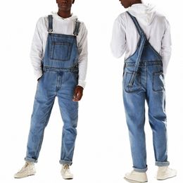 men Pocket Jeans Overall Jumpsuit Streetwear Overall Suspender Pants Baggy Denim Harajuku Loose Pant Breathable Lg Trousers K1UP#