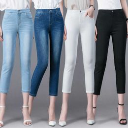 2024 Summer High Waist Pencil Pants Thin Jeans Large Elastic Slimming Middle Aged Mom Womens 27/8