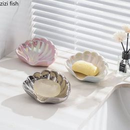 Shell Shape Ceramic Drain Soap Dish Holder Jewellery Boxes Creative Home Solid Colour Soap Dishes Storage Box Bathroom Accessories 240312