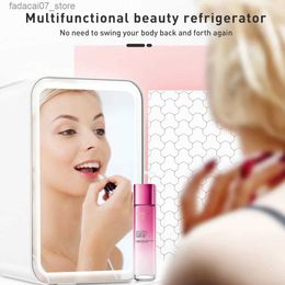 Refrigerators Freezers Portable 4L white pink mini freezer beauty and skincare refrigerant illuminated mirror door used for beverage cooler heater Q240326