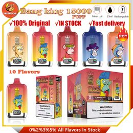 Original Bang King Digital Puff 15K Disposable E Cigarettes Vapes Box 15000 Puffs with Smart Screen Mesh Coil Rechargeable Vaper 0% 2% 3% 5% vs 12000 12k Puffs 18k 20k
