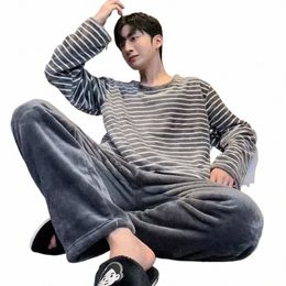 men Winter Warm Flannel Pyjama Sets Lg Sleeve Thick Homewear For Men Coral Veet Cute Carto Sleepwear Suit Pyjamas Homewear g1JU#