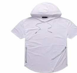 Man Summer Tshirts Longline Curve Hem t shirt Hooded Zipper Design Short Sleeved Casual Tops for Male4312499