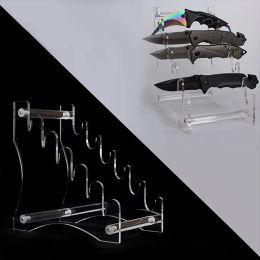 Racks Transparent Acrylic Knives Display Stand 6Slot Knife Tool Display Rack Butterfly Cutlery Storage Rack Stair Display Stand Holder