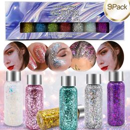 9 Pack Body Glitter Gel Face Hair Nail Lip Lasting Sparkling Liquid Eye Shadow For Festival Party Bar Makeup 240321