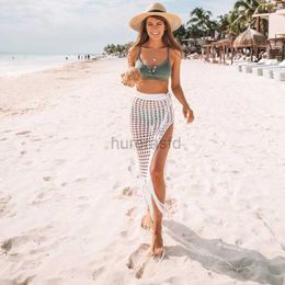 Women's Swimwear Womens sexy transparent hollow beach long skirt knitted split style beach suit summer crochet cover skiing 240326